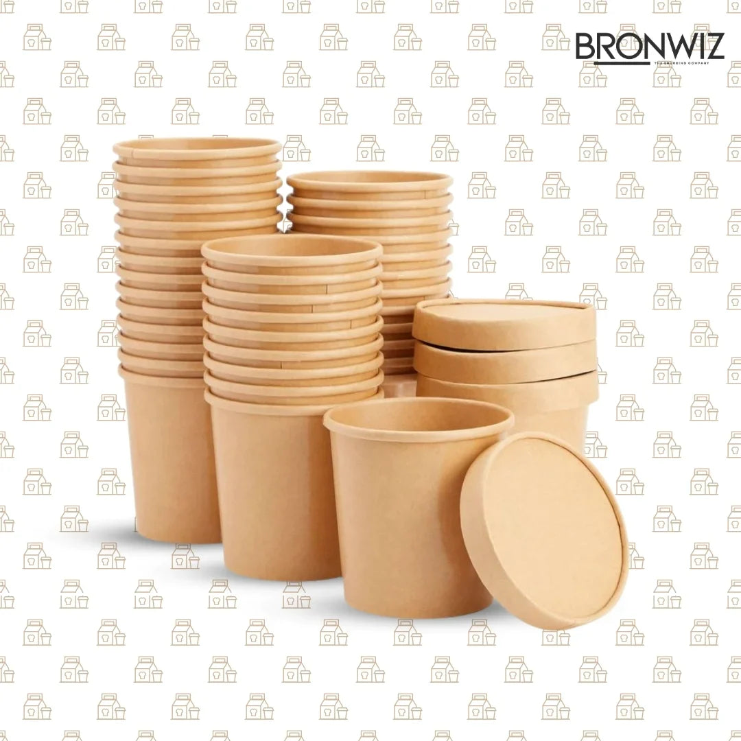 8 Oz Brown Kraft Paper Containers With Paper Lid