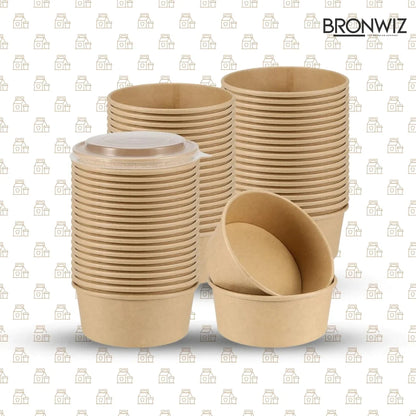 500 ML Brown Kraft Paper Salad Bowl With Lid