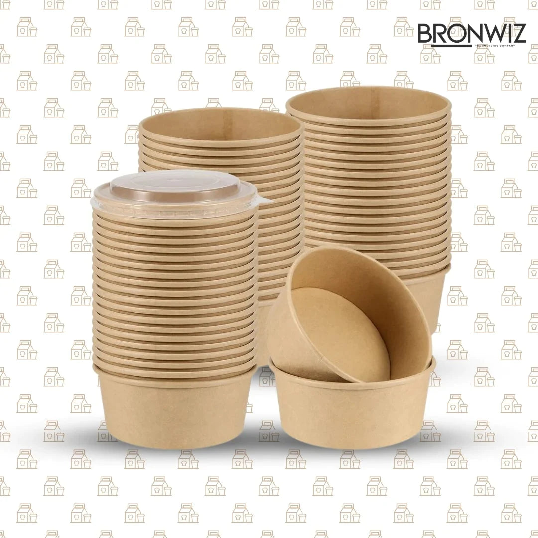 750 ML Brown Kraft Paper Salad Bowl With Lid