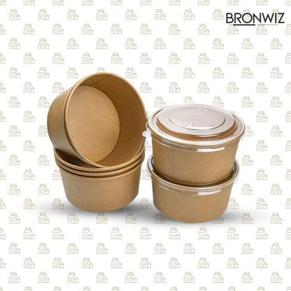 1300 ML Brown Kraft Paper Salad Bowl With Lid