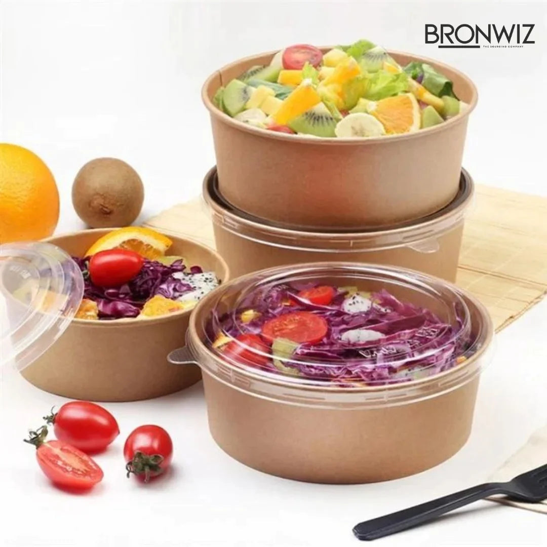 750 ML Brown Kraft Paper Salad Bowl With Lid