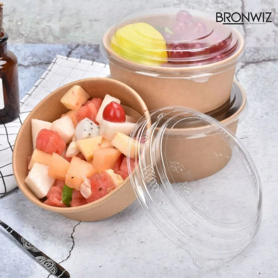 1000 ML Brown Kraft Paper Salad Bowl With Lid